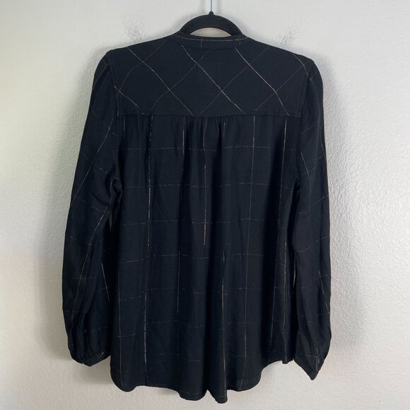 Rails Womens Small Eloise Ebony Tinsel Black Button Up Blouse Long Sleeve Shirt - Picture 9 of 11